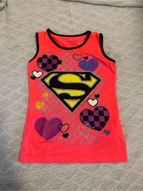 Girls' Neon Pink Supergirl Heart Graphic Tank